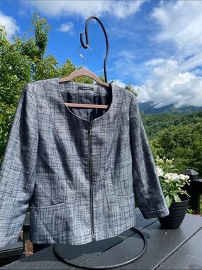 Tahari Gray Plaid Zip-Front Blazer Jacket
